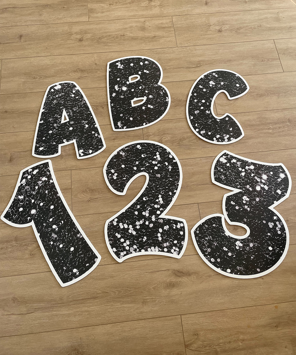 black letters and numbers