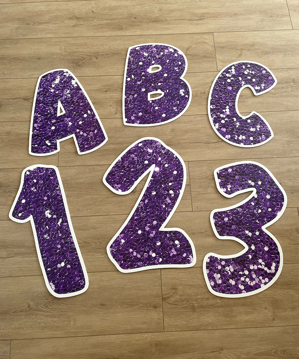 purple letters and numbers