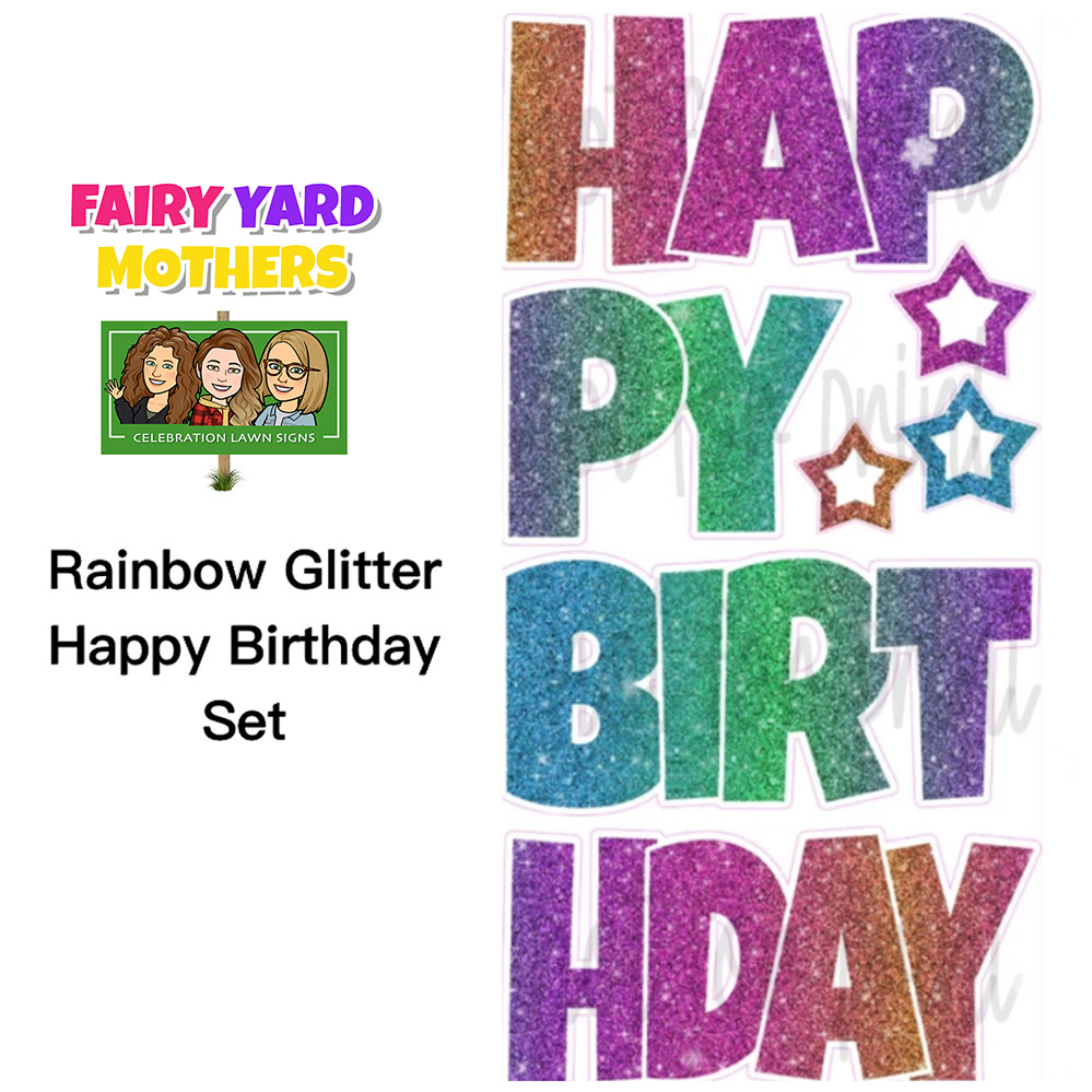Rainbow Glitter Happy Birthday Set